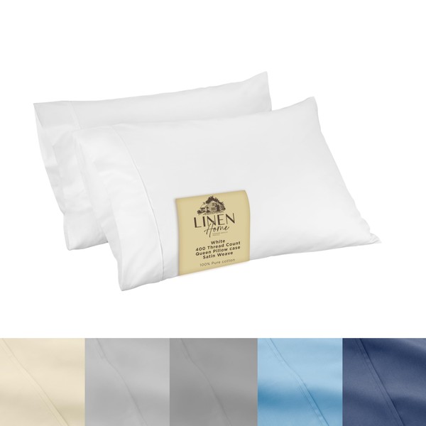 Linen Home 400 Thread Count Queen Pillowcase Set | 100%