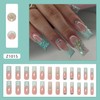 Long Press on Nails Light Green French Fake Nails with