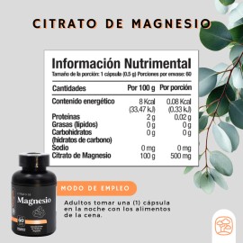 Citrato de Magnesio Puro Magnesium Citrate Momosie Sin Aditivos Alta Absorcin 60 cpsulas de 500 Mg Suplemento alimenticio de...