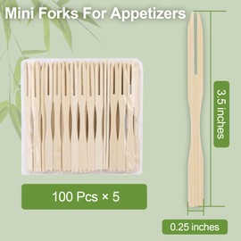 LOCIUN 500 Pieces Bamboo Appetizer Forks & Toothpicks | 3.5-Inch Mini Bamboo Forks for Appetizers, Cocktails, Fruits, Charcuterie | Wooden Party Picks Accessories