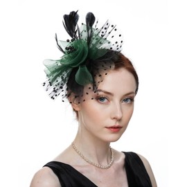 Litter Star Fashion Kentucky Derby Fascinators Hat Pillbox Cocktail Tea Patry Headband Veil Headwaer Hat Wedding for Women (2-Black Green)