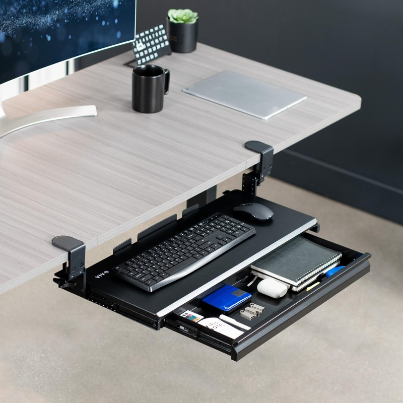 VIVO Large Height Adjustable Clamp-on Keyboard Tray, Extra Sturdy Pull