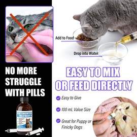 Cat Gingivitis Treatment Liquid 100ml - Cats Dental Care Clean Teeth & Gums, Eliminate Bad Breath, Natural Extracts Lessen Tartar & Plaque, Include 3 ml Dropper with Cap