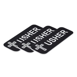 Usher 1 x 3" Name Tag/Badge, Black, Cross Design (10 Pack)