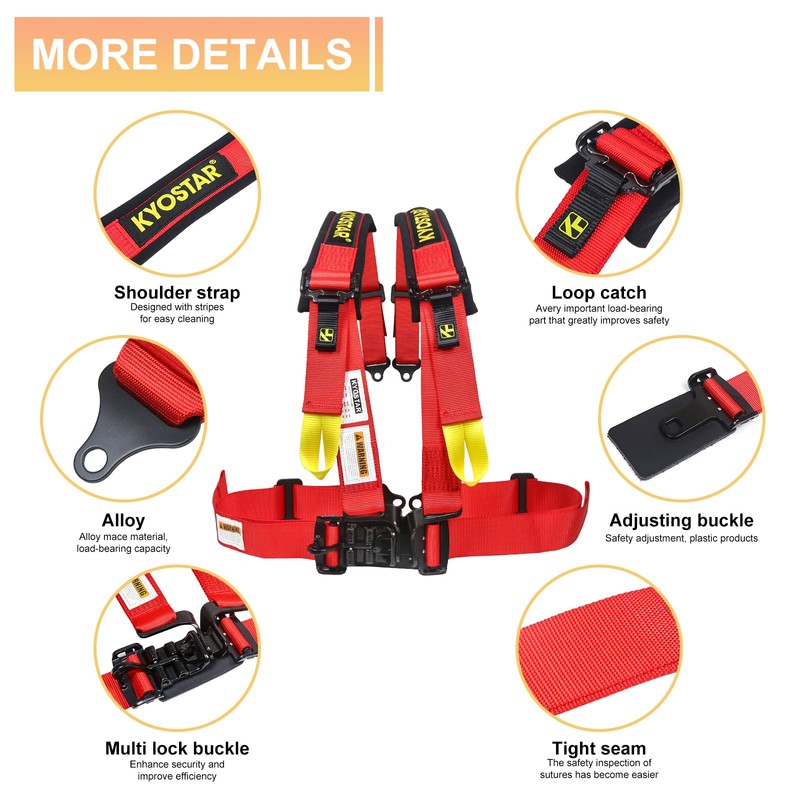 Wuidail 4 Point Harness Seat Belt with 2 Inch Padding