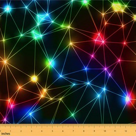 Rainbow Glowing Lights Fabric by The Yard,Colorful Neon Bling Decorative Fabric for Upholstery and Home DIY Projects,Geometric Crossed Stripes Modern Precut Fabric Squres,1 Yard,36" L x 59" W