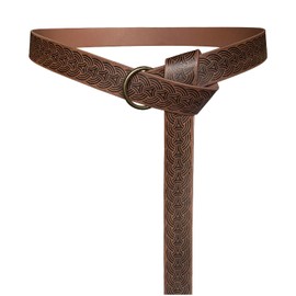 HiiFeuer Medieval Embossed PU Leather O Ring Belt, Retro Renaissance Knight Belt (Brown D)