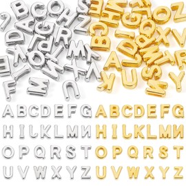 Boutigem 104Pcs Acrylic Letter Beads Golden Silver Slide Alphabet Blocks Plated Flatback Initial Capital Letter A-Z Loose Spacer Beads for DIY Crafts Friendship Bracelet Necklace Jewelry Making