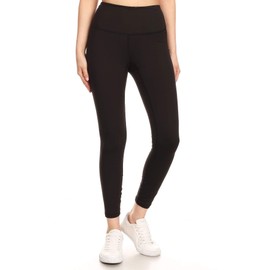 YL6-BLACK-1X High Waisted 7/8 Leggings Workout Athletic Yoga Pants with Hidden Inner Pocket, 1X