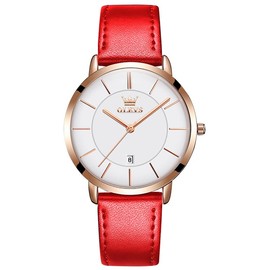 OLEVS Women's Watches for Ladies Female Wrist Watch Leather Band Waterproof Thin Minimalist Casual Simple Dress Quartz Analog with Date Calendar
