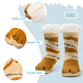 Girls Fuzzy Socks with Grips Winter Warm Socks for Kids Girls Thick Thermal Fluffy Socks for Home 3 Pack Mix Animals 4-7 Years
