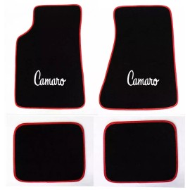 AFM NEW! 1967-1969 Camaro Floor Mats Black Set Carpet Embroidered Logo Red Binding 4