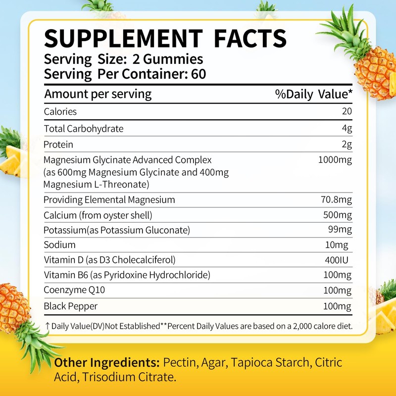 Magnesium Glycinate Gummies 600mg, Sugar Free Magnesium Gummies for Adults