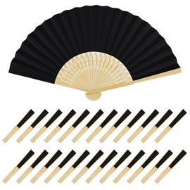WYTAOHZL 24PCS Black Paper Fans Handheld Folding Fans Paper Hand Fan Handheld Fan Paper Folded Fan Wedding Fans for Wedding Party Baby Shower
