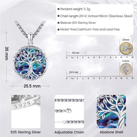 Eusense Tree of Life Pendant 925 Sterling Silver Necklace Tree Life Gifts Jewellery for Mother's Day Women Ladies Girls, Sterling Silver, No Gemstone