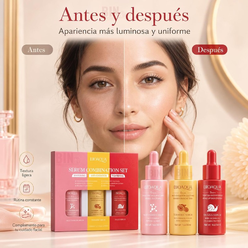 Kit de Sérums Faciales Antiedad e Hidratante, Set de 3