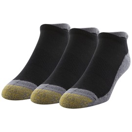 GOLDTOE Men's Mild Compression No Show Tab Socks, 3-Pairs, Black/Grey, Large