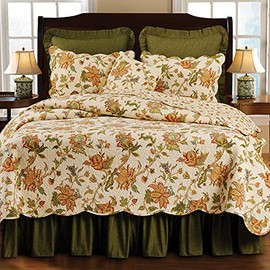 C&F Home 86" x 86" Agnes Full/Queen Cotton Quilt Floral Botanical Jacobean Bedspread All Seasons Fall Autumn Harvest Machine Washable Reversible Bedroom Coverlet Decor Decoration Full/Queen Beige