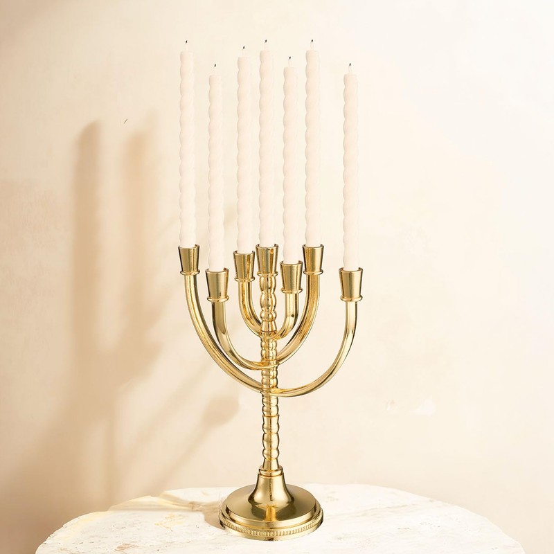 Rotatable Gold Plated Menorah 7 Branch Hanukkah Menorah Candle Holder