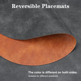 Pixieora Faux Leather Placemats and Coasters, Washable Reversible Oval Placemats 12 X 17 Inch Cowhide Pattern Place Mats Waterproof Non-Slip Kitchen Dining Table Mats (6, Gray Brown)