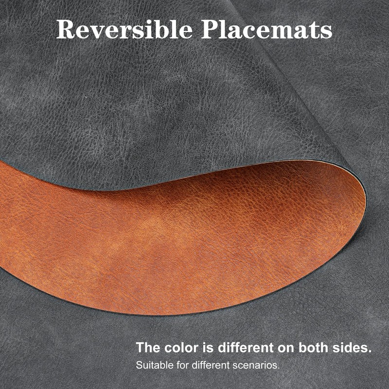 Pixieora Faux Leather Placemats and Coasters, Washable Reversible Oval Placemats