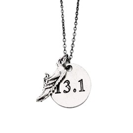 RUN 13.1 Pewter Necklace - Pewter Running Shoe Charm and Pewter Round 13.1 Pendant on 18 inch Gunmetal Chain