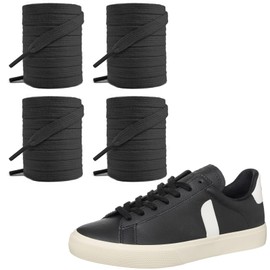 UamGlsob 2Pairs Shoelaces for Veja Sneakers, Cotton Flat Solid Color Athletic Shoe Laces Replacement Strings for Men Women, Black, 54"/140cm