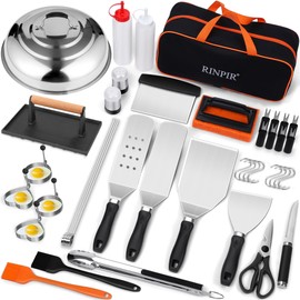 RINPIR 42pcs Griddle Accessories Kit for Blackstone, Flat Top Grill Spatula Set with Enlarged Spatulas, Melting Dome and Burger Press, Professional Hibachi Tools Gifts for Outdoor BBQ Teppanyaki