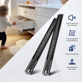 Probrico 1 Pair 18 Inch Soft Close Drawer Slides, Ball Bearing Full Extension Dresser Slides, Side Mount Heavy Duty Black Drawer Slides Glides