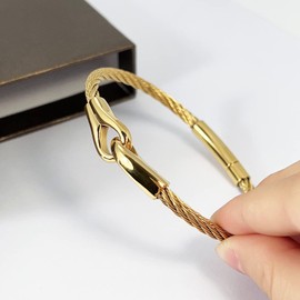 DEAROK Gold Bracelets for Women Friendship Bracelets 14K Gold Bangles for Women Stainless Steel Cable Buckle Bracelets Best Gifts for Mother's Day Valentine's Day Wedding Couples and Birthdays