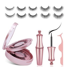 Pestañas Postizas Magneticas,5 Pares Pestañas Postizas Naturales 3D Con Delineador Magnético Y Pinza,Kit De Pestañas Magnéticas Reusables Y Impermeables Con Espejo,No Necesita Pegamento
