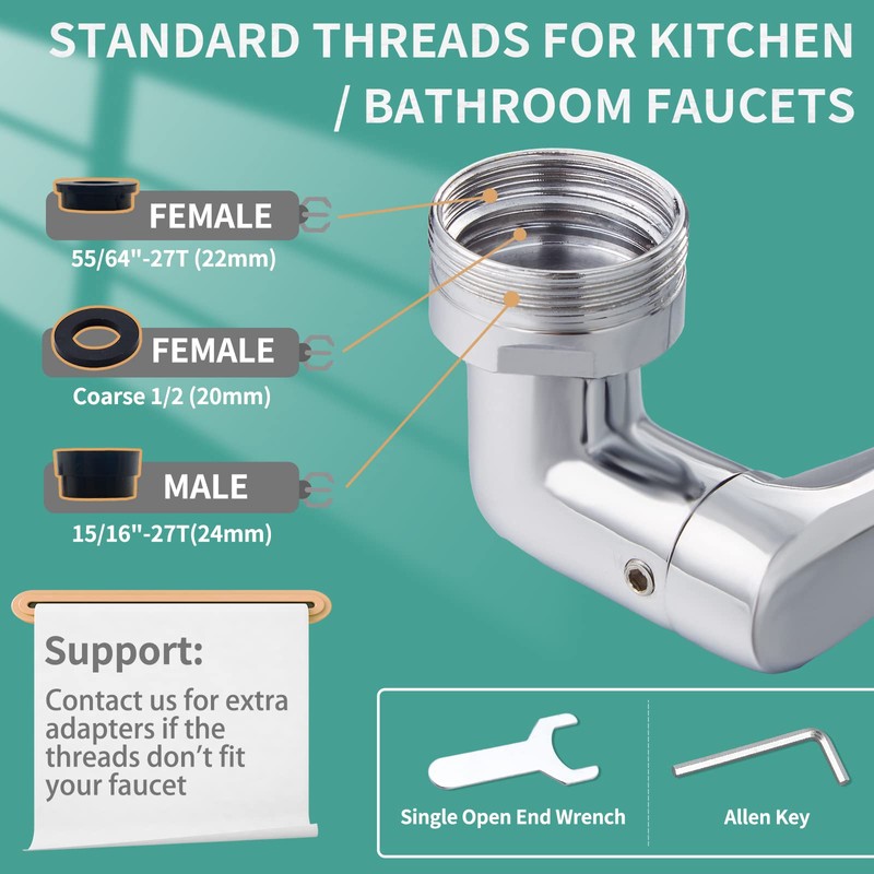 CECEFIN 1080°Rotating Faucet Extender Double Extension - Swivel Long Arm