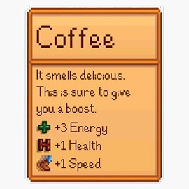 Stardew Valley Pixel Coffee Desciption Sticker Vinyl Decal Wall Laptop Window Car Bumper Sticker 5"