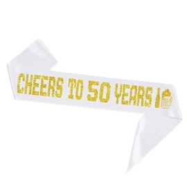 Cheers to 50 Years Sash with Gold Foil - White Soft Satin for Women or Man - Happy 50th Birthday Sash Gifts - 50 Years Old 50th Anniversary Party Favors Supplies