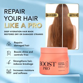 BOOST PRO Intensive Deep Conditioning Hair Mask – Hydrating Treatment for Dry, Damaged & Colored Hair– Sulfate & Salt-Free, w/Shea, Mango Butter & Argan Oil, Frizz Control & Strengthening, 16.9 fl oz