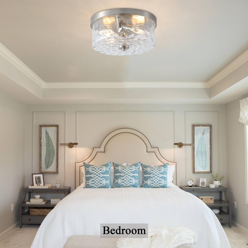 Litaddscen Hammered Glass Brushed Nickel Flush Mount Ceiling Light,2-Lights Modern