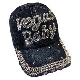 Popfizzy Bling Las Vegas Baby Hat, Rhinestone Las Vegas Baseball Cap for Women, Las Vegas Souvenir, Bedazzled Las Vegas Gifts