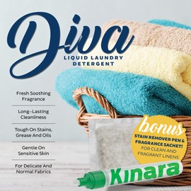 Tyler DIVA Glamorous Wash HE Liquid Laundry Detergent - Liquid Laundry Soap Liquid Detergent Bundle with Stain Remover Pen, Fresh Scented Sachet - Gentle Washing Detergent, Laundry Supplies, 1 Gallon