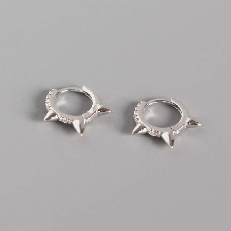 Punk Spikes Sterling Silver Stud Small CZ Hoop Earrings for