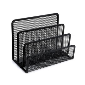 Organizador Vertical de Escritorio Porta Sobres de 3 Espacios Para Oficina Metalico Malla Mesh Negro