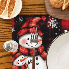 Christmas Snowman Placemats Set of 4 Let It Snow Table Mats Linen Place Mats for Dining Kitchen Country Camp Farmhouse Decor 12x18 Inch
