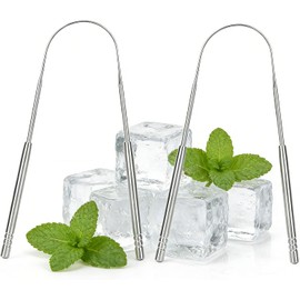 Raspador de Lengua Acero Inoxidable (2 Unidades), Elimina Mal Aliento para Higiene Bucal 2 Unidades Limpiador de Lengua, Raspador de Lengua Acero Inoxidable para Reduce el Mal Aliento y Higiene Bucal