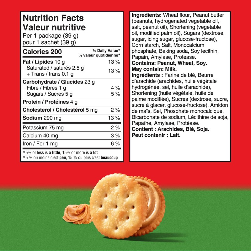 RITZ Peanut Butter Cracker Snackwiches, Filling Made With Real Peanut
