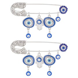 WEBEEDY Evil Eye Brooch Blue Eye Jewellery Safety Pins Evil Eye Hamsa Brooch Pins Jeweled Safety Pin Lucky Charm Pack of 2