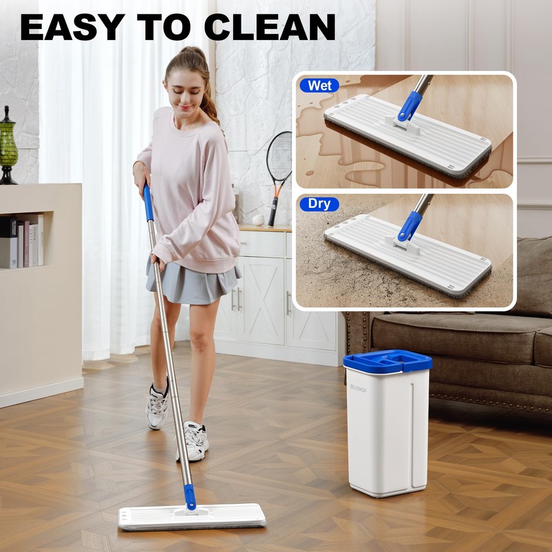 BEJOMOP Mop and Bucket Set with Wringer, Flat Squeeze Spin