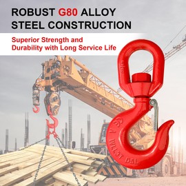 SCIEO 3 Ton Swivel Lifting Hook Heavy Duty Rigging Swivel Hook, G80 Crane Swivel Hook Hoist Swivel Eye Hook for Rigging and Lifting, Rotating Swivel Hook with Safety Latch for 6614 lbs Load Capacity