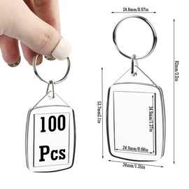 TMBMLPP Blank Photo Insert Keychains (100 Pack), Translucent Clear Acrylic Key Rings for Double-Sided Photos, Small Picture Frames Keychains for Family, Friends, Gifts & Craft 5.4 x 3.5cm
