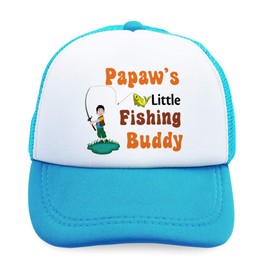 Summer Kids Trucker Hat Papaw's Little Fishing Buddy Polyester Boys Girls Sun Toddler Caps Light Blue Design Only Adjustable