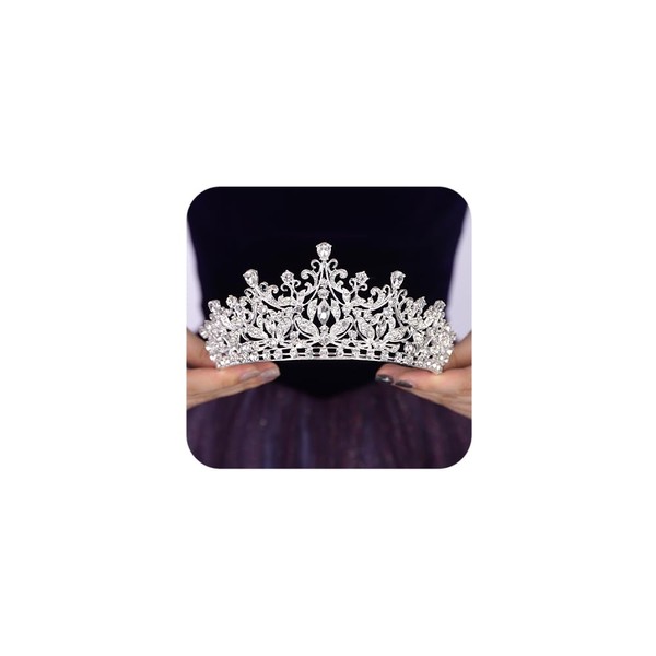 Teyglen Silver Crystal Wedding Tiara for Women Royal Princess Rhinestone