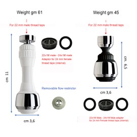Siroflex 2507/5W "Duetto" 1 White Hose with Tap Aerator for Kitchen Sirius with Brass Ball Joint and Water Saver + 1 Kitchen Aerator Sirius